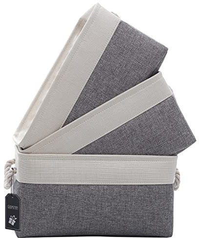 GUIMIYHY Foldable Fabric Storage Basket Storage Box Storage Bin Canvas Shelf Basket Nursery Bin Gift Basket with Handles for Wardrobe, Clothes, Toy, Towel (3pack,40x30x20cm, Grey White)