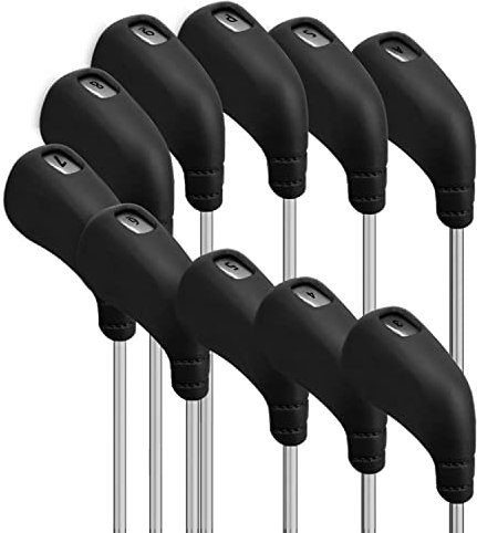 PGM Golf Club Covers 10pcs or 2pcs Iron Head Covers with No. Opening Easy On Off Protective Washable Golf Headcovers Fit Most Brands (Black - 10pcs Set)