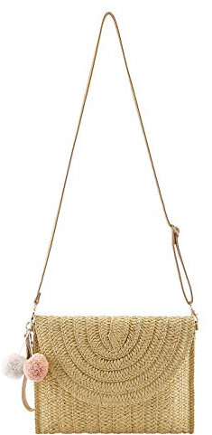 CHIC DIARY Sac à bandoulière en paille pour femme - Petit sac en paille - Sac à main d'été, marron clair, 28*21cm
