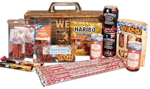 WURSTBARON® Datenight Paket, Wir bleim heind Dahoam Set aus Salami Snacks, Gummibärchen, Schokolade und Getränken