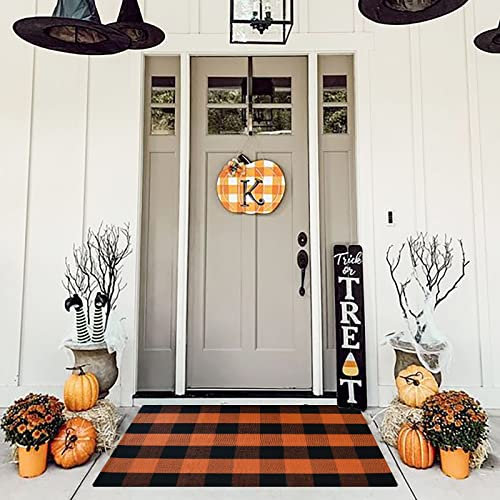 DR.NATURE Orange und Schwarz karierter Teppich, 109.2x69.8 cm, Halloween-Frontdekoration, Fußmatte, Baumwolle, Veranda, Eingang (109.2 cm Lx70.8 cm) cm B)