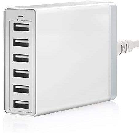 USB Charger ENNOTEK USB Multi Charger Plug 6-Port Fast Charging Station (50W/10A) with 1.5M Detachable UK Power Lead For Mobile Phones & Tablets Home Office Use - White