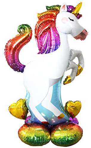 Folienballon XL riesen Einhorn Ballon - Deko Luftballon Geburstage Party Mädchen Kindergeburtstag Set Kinder Helium Ballon XXL Kindergeburtstag Helium Luftballons Kopper-24 Einhorn regenbogen stehend