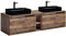 Lomadox Badmöbel Doppel Waschtisch Unterschrank Set, Vintage Oak Eiche Nb., 2 Keramik-Aufsatz Waschbecken, 4 Softclose-Schubkästen, Regal, B/H/T ca.: 180,4/59,5/46 cm