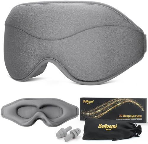 BeHoomi Sleep Mask, Premium Sleep Mask, Sleep Mask with Ergonomic 3D Design, Upgraded Light Blocking and Sleep Mask for Women, Men, Comfortable Eye Mask for Anywhere Anytime, Grey
