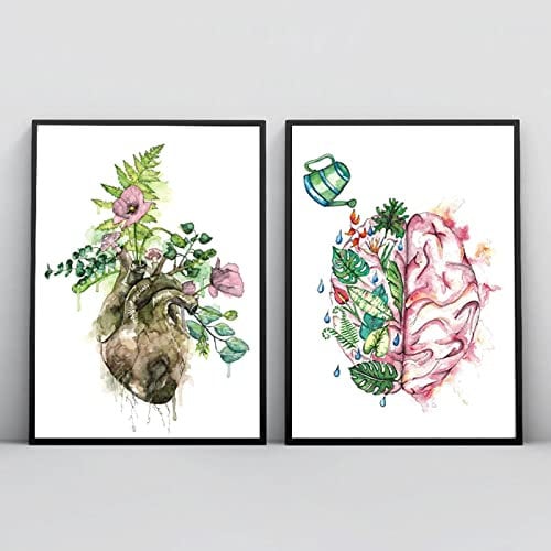 Gehirn Herz Anatomie Kunst Leinwand Malerei Arztpraxis Anatomie Poster Abstrakter Druck Blume Pflanze Leinwand Kunstdrucke Medizinische Dekoration Rahmenlos