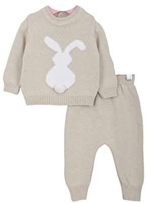 Minora Baby Kleidung Hose und Pullover Outfit Set - Gestricktes Winterbekleidungs Set mit Hasenmuster für Jungen und Mädchen - Set mit langärmligen, 0-12 Monate