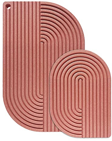 WYE Schneidebrett Set Lines (groß/42cm) & Curve (klein/26cm) rot aus Holz Werkstoff - multifunktionales Küchenbrett nachhaltig spülmaschinenfest