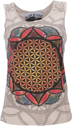GURU SHOP Mirror Tank Top, Yoga-Top - Flower of Life/Taupe, Damen, Baumwolle, Size:L