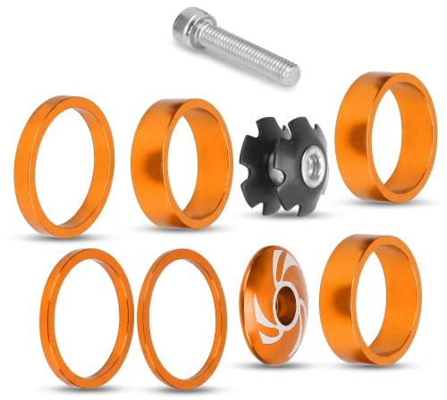 Zunate Bike Headset Spacer Set, 1 1/8 Inch Headset Spacer with Stem Top Cover Star Nut Headset Stem Spacer Set for Mountain Bike Road Bicycle (Gold)