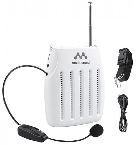 Amplificador de voz portátil inalámbrico altavoz recargable con micrófono, Bluetooth, radio FM inalámbrica y micrófono, altavoz para profesores, guías turísticas (Blanco)