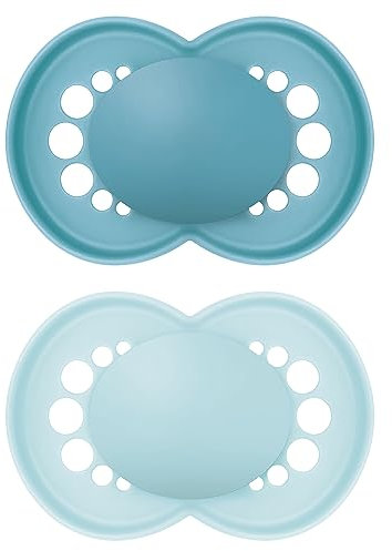 MAM Original Schnuller im 2er-Set, zahnfreundlicher Baby Schnuller aus nachhaltigen & bio-erneuerbaren Materialien, Sauger aus MAM SkinSoft Silikon, mit Schnullerbox, 16+ Monate, blau/hellblau