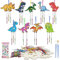 Meanju Dinosaurier Holz Bastelset 10 Stück, Windspiel Bastelset Kinder, Windspiel Basteln Kinder mit Pinsel/Edelsteinaufkleber, Windspiel aus Holz Basteln, DIY Kinder Malen Handwerk