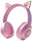 Casque Bluetooth, pour enfants, avec lumières RVB, Bluetooth 5.3, sans fil/filaire, avec microphone, autonomie de 10 h, avec câble audio de 3,5 mm, rose