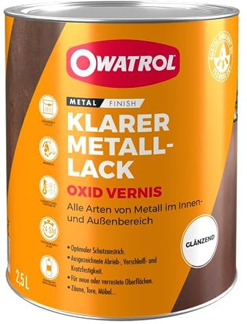 OWATROL® Oxid Vernis – Einkomponenten-Klarlack – farblos – Für innen und außen – Rostschutz Kfz – Lack für Eisen und Nichteisen Metalle – Wetterfest – hohe UV-Beständigkeit (2,5 Liter, glänzend)