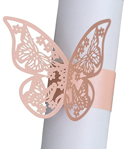 ihreesy 50 Stück Serviettenhalter Schmetterling Ring, 3D Schmetterling Papier Serviette Schnalle Halter Hochzeit Tischdeko Streudeko Serviettenschnallen Papierhalter Tischdekoration,Rosa
