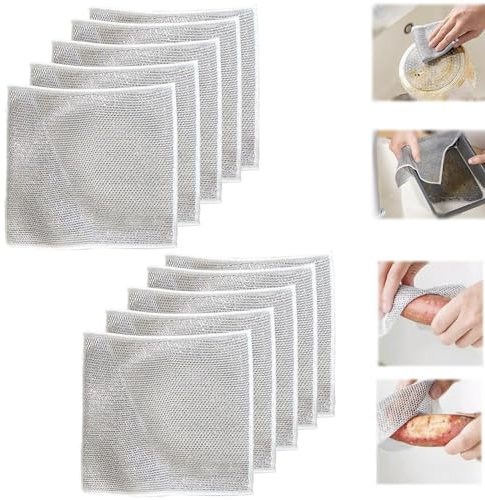 Multipurpose Wire Dishwashing Rags For Wet And Dry, 2023 New Multifunctional Non-Scratch Wire Dishcloth, Steel Wire Dish Cloth, Non Scratch Dish Scrubbing Cloth, Grid Cleaning Cloth ( Color : 10PCS )