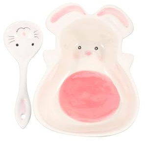 BinaryABC Easter Rabbit Bunny Ceramic Bowl Food Bowl Fruit Salad Dessert Serving Bowl With Spoon,Easter Bunny Party Supplies Tableware Set,Easter Table Decor