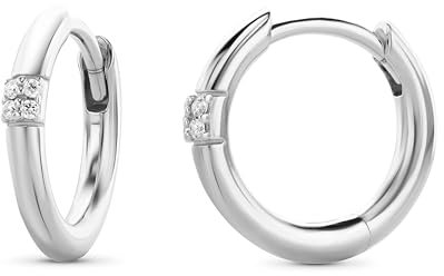 Miore Orecchini Donna Argento, Orecchino cerchio in Argento 925 e Zirconi Brillanti. Orecchino piccolo Classico a Lobo anallergico con perno e scatto