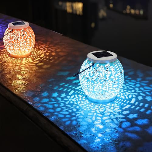Farolillos Solares Exteriores, BrizLabs 2 Piezas Linterna Solares para Jardín LED Luz Solar Exterior Farol Lámpara Colgante Decorativo Luces para Patio Terraza Balcón Césped Camino Árbol Mesa Fiesta