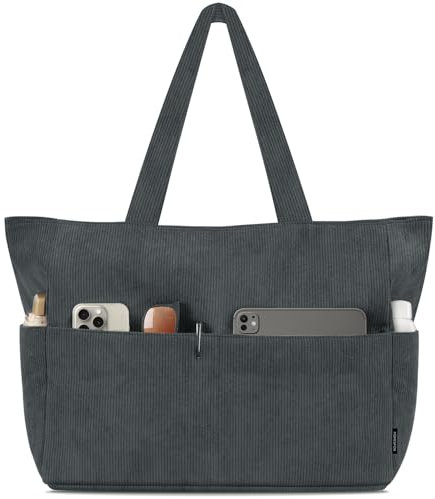 HOMESPON Handtasche Damen Tote Bag Shopper Groß Umhängetasche Cord Crossbody Beuteltasche Schultertasche Stoffbeutel für Einkaufen Schule Arbeit Reisen(Grau)