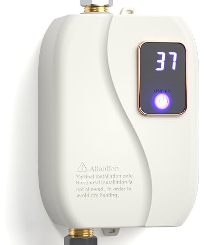 3000W Instant Water Heater, Tankless Electric Water Heater, On Demand Mini Water Heater, Stainless Steel Heating Elements, LCD Display, in-line Under Sink for Kitchen Bathroom, White
