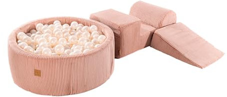 MEOWBABY Schaumstoff Bausteine Kinder mit Bällebad 90x30cm – Softbausteine Baby – Softbausteine XXL für Kinder – Baby Klettern Indoor – Schaumstoffklötze für Spiel, Cord, Rosa