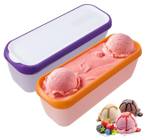 Récipients À Glace 1,5L - Lot De 2 Bac À Glace Maison, Boîtes De Conservation Pour Glace, Boîtes De Congélation Avec Couvercle, Récipients Empilables Et Réutilisables Pour Glace, Glace Aux Fruits