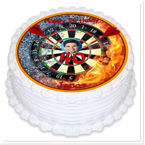 Tortenauflleger Dartscheibe, personalisiert mit Ihren Text/Foto Fondant Tortenaufleger Dart, Geburtstag