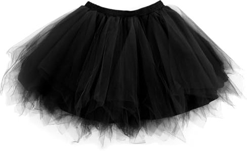 Tutu Skirts for Women with Lined 80s Fancy Dress for Women Adults Short Classic Elastic Tulle Skirt Multi-Layer Tutu for Cosplay Dance Party Halloween Costume(Black)