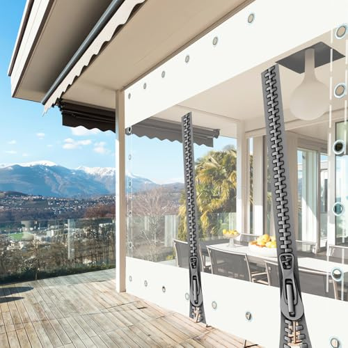 Panel Lateral de Lona de Cenador con Cremallera (Alto x Ancho), 2x4m/6.56x13.12ft Cortinas de Lona Exterior con Ojales,Lona Transparente Impermeable,para Pérgola, Porche, Patio,Terrazas