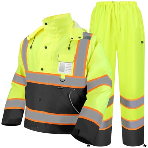 TICONN Hi Vis Safety Rain Suit, Waterproof ANSI Class 3 Rain Gear
