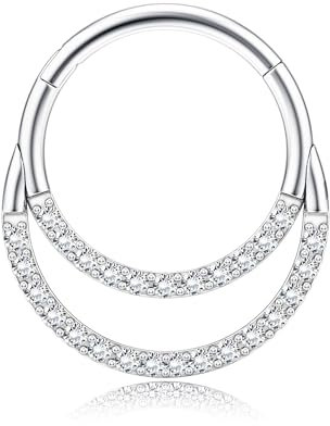 BodyBonita 16G Septum Piercing Klicker - 316L Edelstahl Nasenring Frauen Nasenpiercing Dangle Ohrringe Hoop Knorpel Conch Piercing Schmuck Tragus Helix Silber 8 mm Radiant Crescent Geschichtet