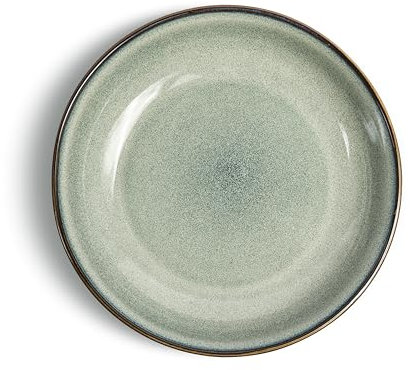 VIDI Sapore Pasta Teller Set in Salbeigrün | 6-teiliges Pastateller Geschirrset mit Asymmetrischem Design | Ø22 Steingut Geschirr set Ofen, Mikrowellen & Spülmaschinenfest | Teller set 6 Personen
