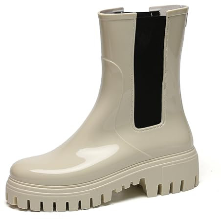 AONETIGER Stivali Pioggia Donna Impermeabile Stivali Gomma Leggere Antiscivolo Chelsea Stivaletti Outdoor Antivento Ankle Boot (135 Beige,38EU)