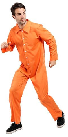 Orange Prisoner Overalls Boiler Suit Convict Robber Burglar Prison Break Jail TV Fancy Dress Costume Men’s Orange Prison Jumpsuit Dress Up Outfit Mens Fancy Dress Costume Soft