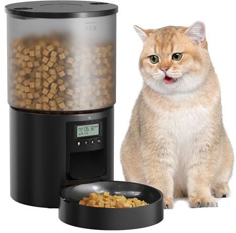Distributeur Croquettes Chat Automatique: Distributeur Croquettes Chat avec Minuterie Programmable - 1-6 Repas par Jour - avec Appuyez sur Le Couvercle et Fonction D'Enregistrement 10s Noir 4L
