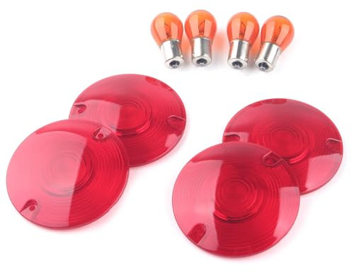 FINMOKAL 3 1/4 Zoll rote Blinker-Abdecklinsen für Motorräder mit bernsteinfarbenem Leuchtmittel-Set, kompatibel mit Harley Electra Road Glide Road King Tour Glide Heritage