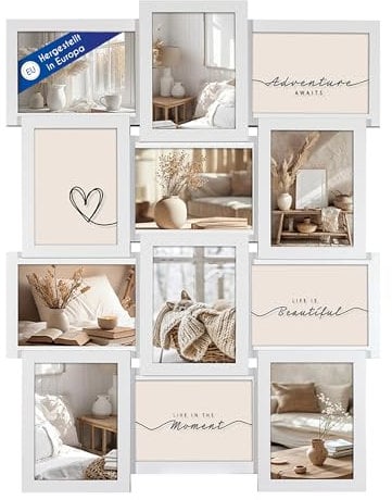 Wackadoo Bilderrahmen Collage Weiß 10x15 cm 12 Fotos Hergestellt in der EU FSC Holz aus MDF Fotorahmen Galerierahmen mit Glasscheibe familie mehrere bilder picture frame