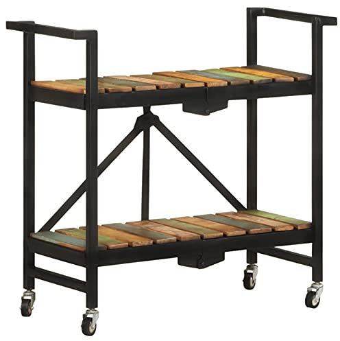 Xichuzi Küchenwagen, Rollwagen, Kleines Regal, Regal Küche, Badezimmer Regal, Küchenregal, Flaschenregal Schmal, 87x36x81 cm Altholz Massiv