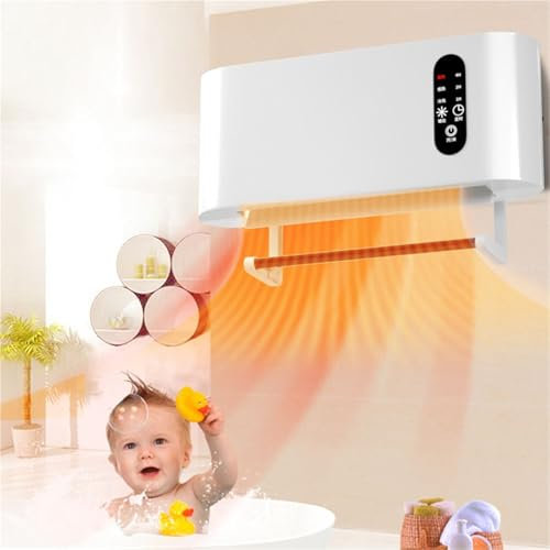 Stufa elettrica in ceramica PTC da 2000 W, scaldabagno a parete con portasciugamani, scaldabagno portatile con timer e telecomando, protezione dal surriscaldamento for il bagno