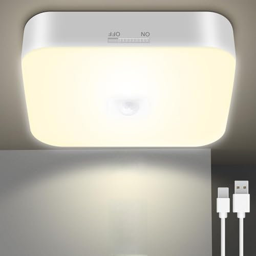 Toowell 10000mAh Akku Lampe mit Bewegungsmelder Innen Batteriebetriebene Deckenleuchte LED Deckenlampe Akku Licht mit Bewegungsmelder Batterie Leuchte für Garage Keller Badzimmer, Warmweißes Licht