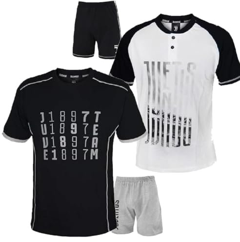hermet Pigiama JUVE Maglietta e Pantaloncini Abbigliamento Tifosi Juventus FC Pigiama Bianco Nero Tifosi Juventini PS 30060