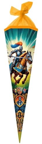 goldbuch 98 158 Schultüte 85 cm Ritterhelden, Zuckertüte 6-eckig, Geschenktüte mit Ritter-Motiv, Geschenkverpackung aus Lackkarton, Einschulungstüte Netzverschluss, ca. 85 x 24 x 20 cm, Mehrfarbig