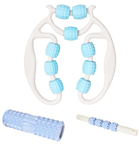 3 En 1 Rouleau Mousse Rouleau de Massage, Bleu Jambes avec Poignée, Rouleau en Mousse Fascias pour la Colonne Vertébrale, Dos, Jambes, Madérothérapie et le Drainage Lymphatique