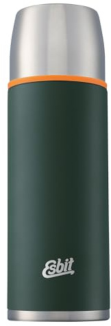 Esbit Classic Isolierflasche 1L - Thermoskanne für warm & kalt - Thermosflasche mit 2 Bechern - Trinkflasche Edelstahl - Auslaufsicher - Forest Green/Edelstahl