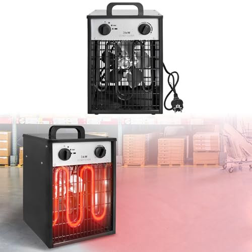 LILIIN Chauffage soufflant électrique 3 kW - Chauffage électrique de chantier - Avec thermostat - 3 niveaux de chauffage - 220 V - Idéal pour une utilisation en intérieur et en extérieur (noir, 3 kW)