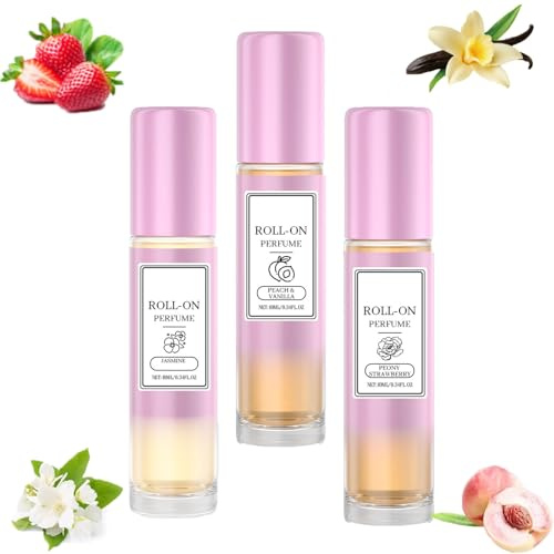 Perfume For Women, Roller-on Perfume, Fresher floral and fruity scent, Long-lasting fragrance, Lightweight & Charming, Convenient to Carry, Fashional Perfume, for All Skin Types (series-3pcs)