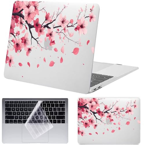 FFBOFFC Coque pour MacBook Air 13/13,6 pouces (M4/M3/M2, Modèles 2025-2021 A2681 3240 A3113), Graphique Étui Plastique et Housse de Clavier, idéal pour le Travail, Les voyages,Fleurs de cerisier roses