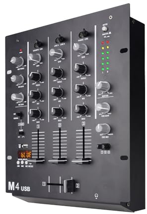 Yamnweo M4 4-Kanal Professioneller Audio Mixer DJ Mischpult | Bluetooth- und USB-Anschluss, Crossfader, 3-Band EQ, Gain-Regler sowie praktische Cue-Monitor-Funktion